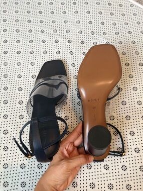NEOUS Black Clear-Strap Low Block Heel Sandals! Size 38 made in Italia